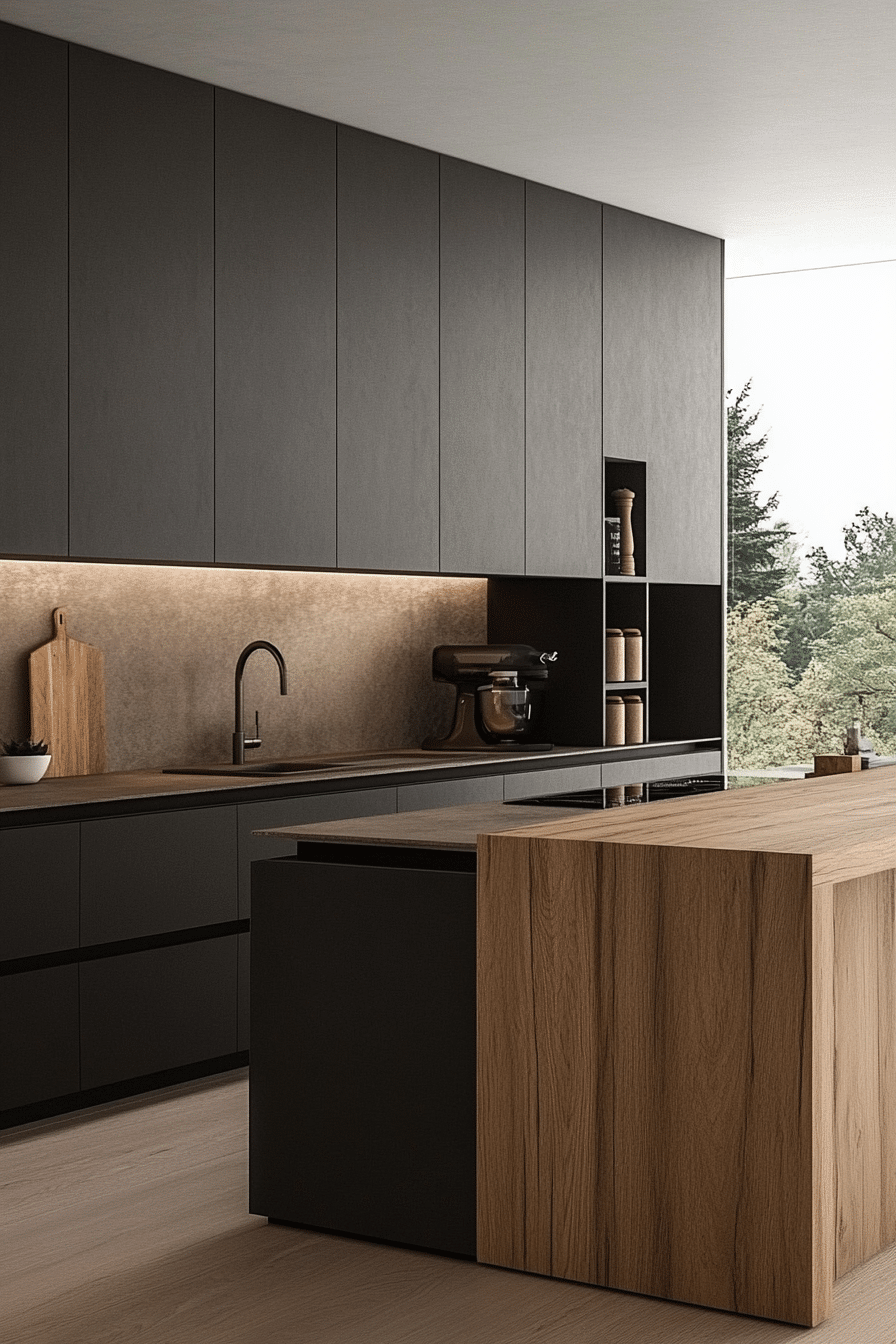 14. Contemporary Gray and Wood Fusion (Gray Kitchen Ideas) - Gray Kitchen Ideas