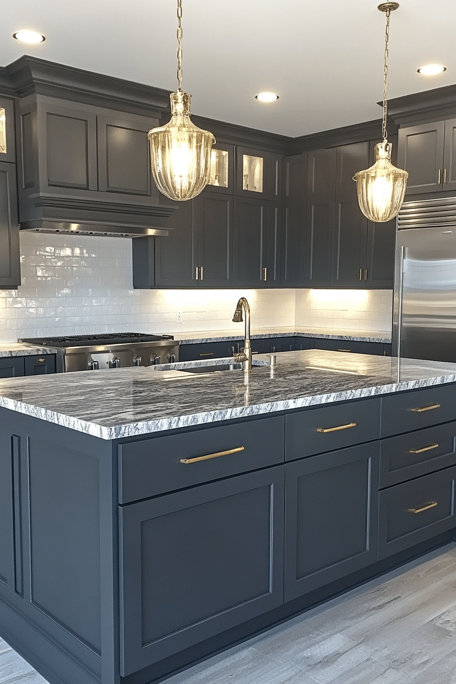 16. Elegant Charcoal and Brass (Gray Kitchen Ideas) - Gray Kitchen Ideas