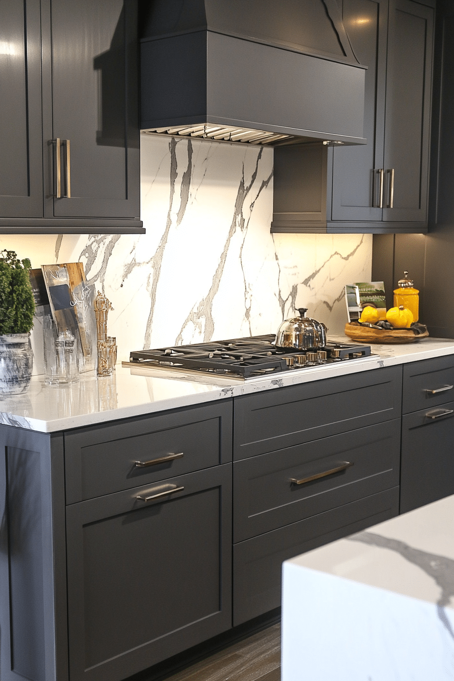 20. Modern Gray with Marble Luxe (Gray Kitchen Ideas) - Gray Kitchen Ideas