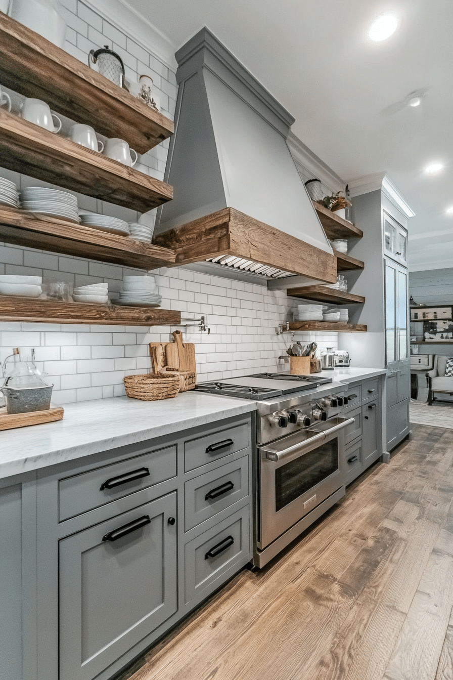 27. Gray Kitchen with Open Shelving (Gray Kitchen Ideas) - Gray Kitchen Ideas