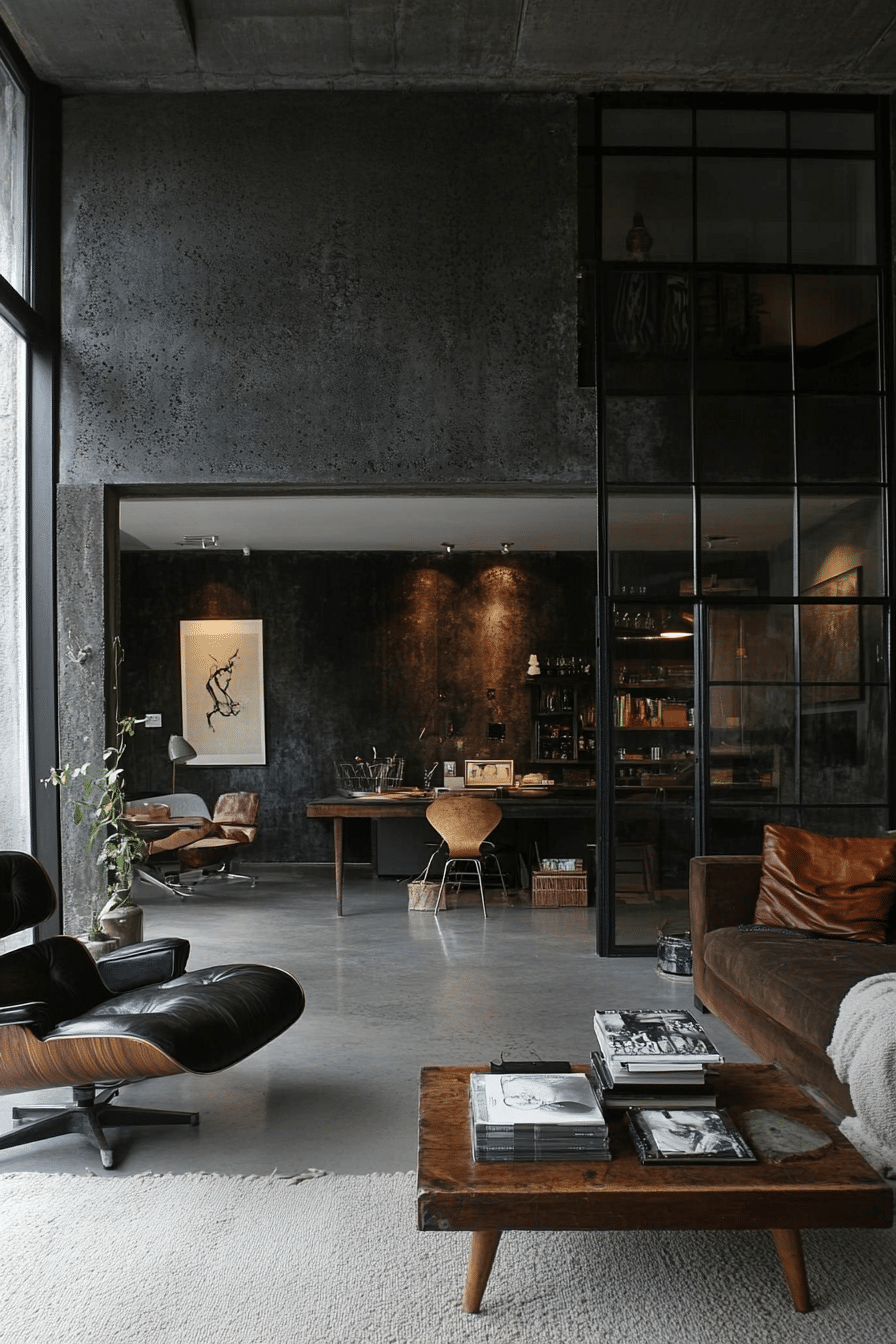 13. Textured Concrete & Glass (Industrial Living Room Ideas) - Industrial Living Room Ideas
