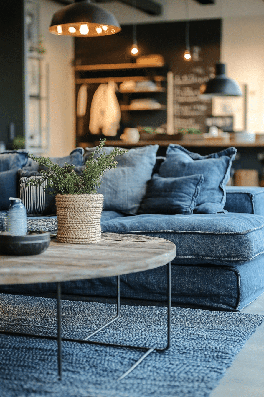 15. Denim & Iron Lounge (Industrial Living Room Ideas) - Industrial Living Room Ideas