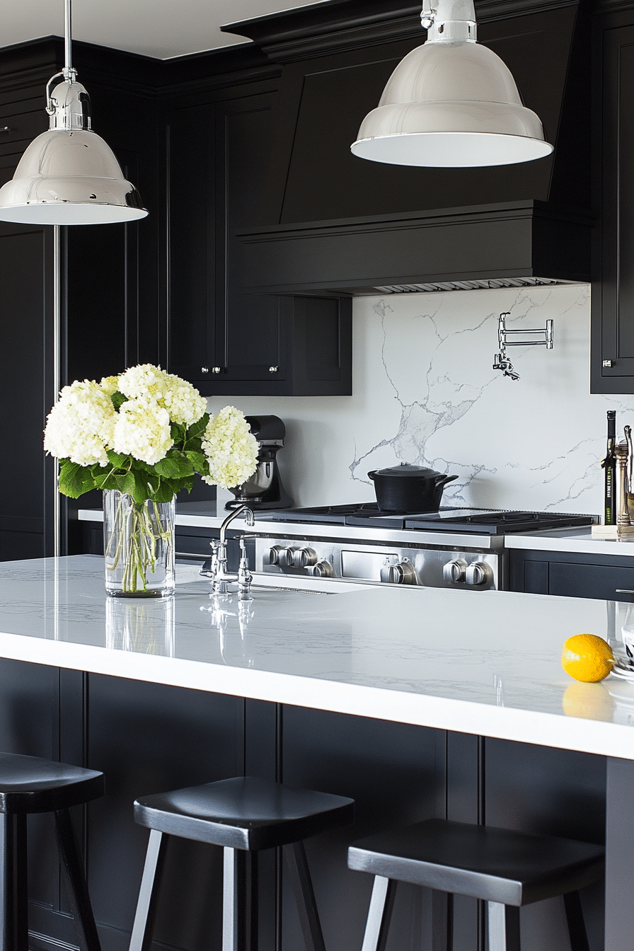 9. Contemporary Black & White Kitchen (White Countertop Kitchen Ideas) - White Countertop Kitchen Ideas