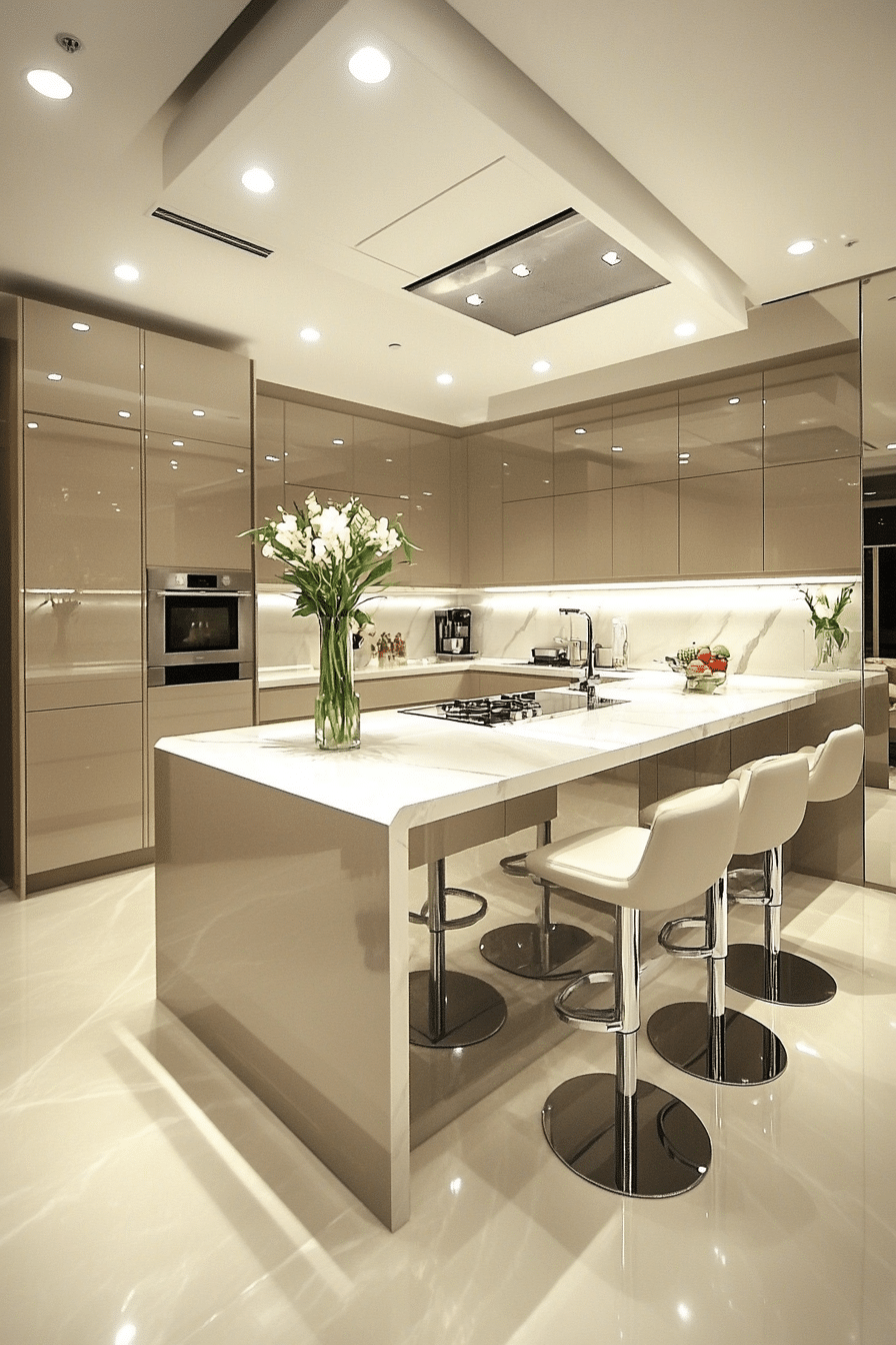 20. Luxury Glam Kitchen (White Countertop Kitchen Ideas) - White Countertop Kitchen Ideas