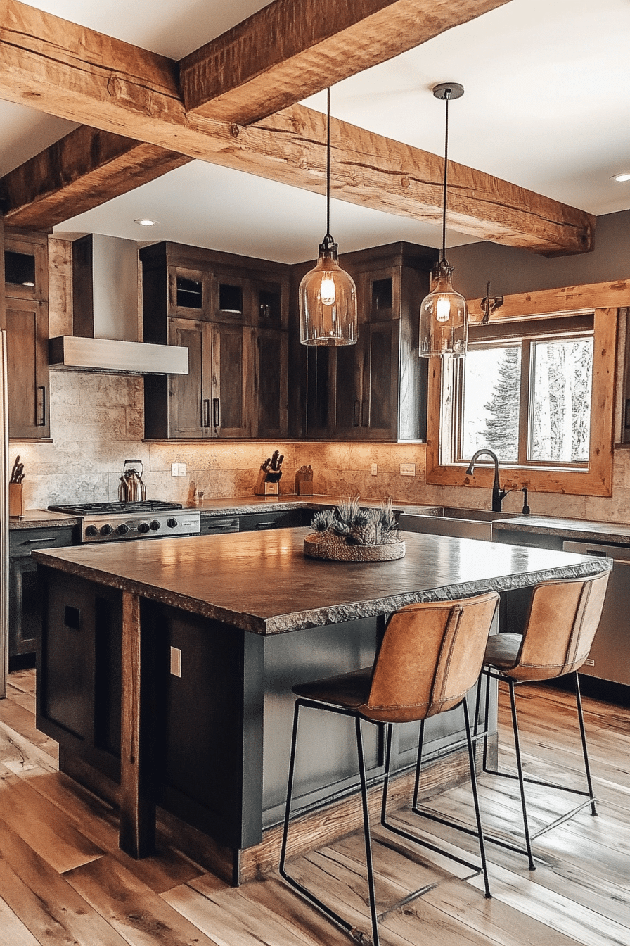 1. Rustic Mountain Retreat (Log House Kitchen Ideas) - Log House Kitchen Ideas