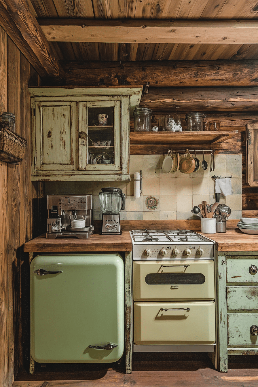 3. Vintage Farmhouse Fusion (Log House Kitchen Ideas) - Log House Kitchen Ideas