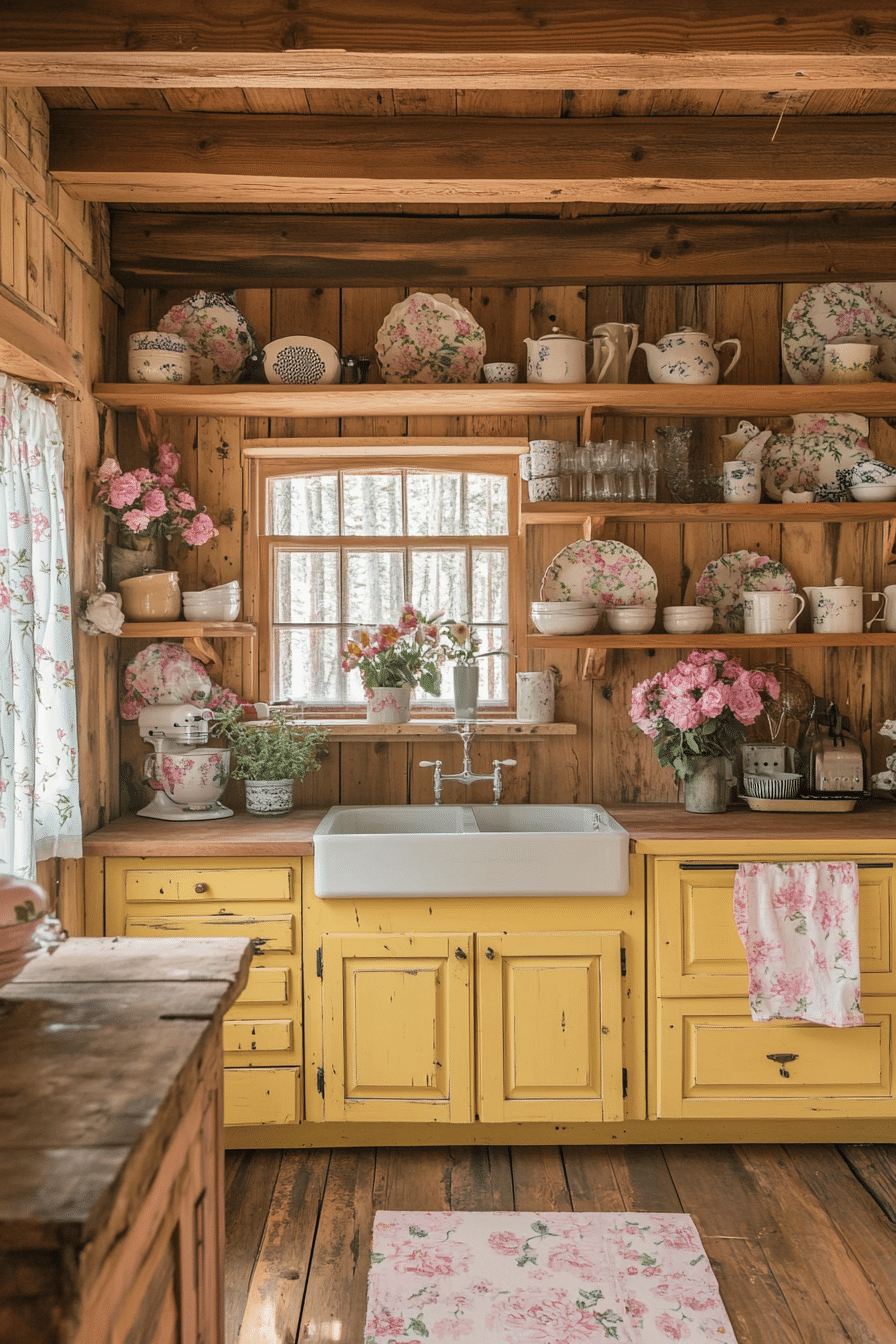 6. Cottagecore Kitchen (Log House Kitchen Ideas) - Log House Kitchen Ideas