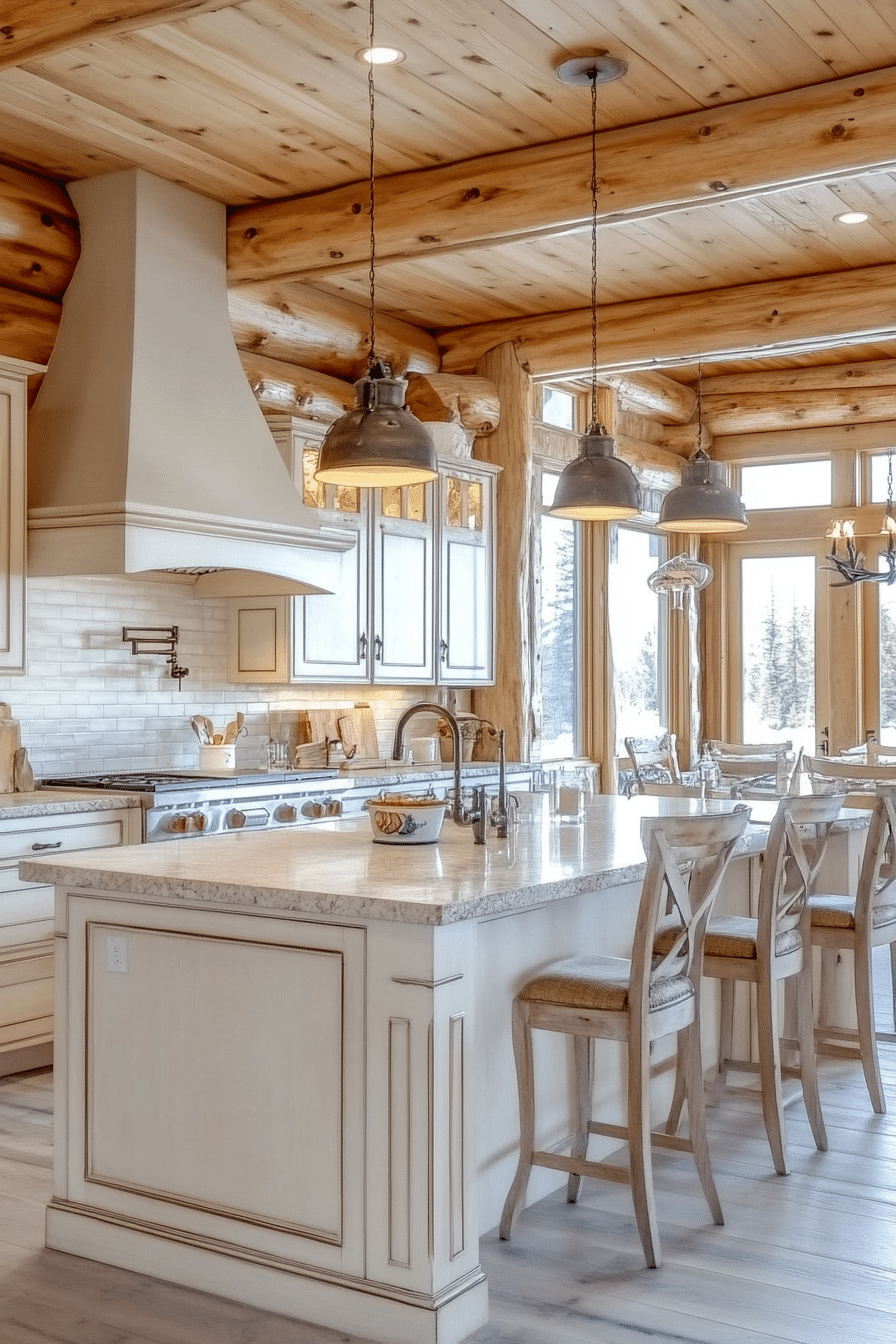 10. Whitewashed Woodland Chic (Log House Kitchen Ideas) - Log House Kitchen Ideas