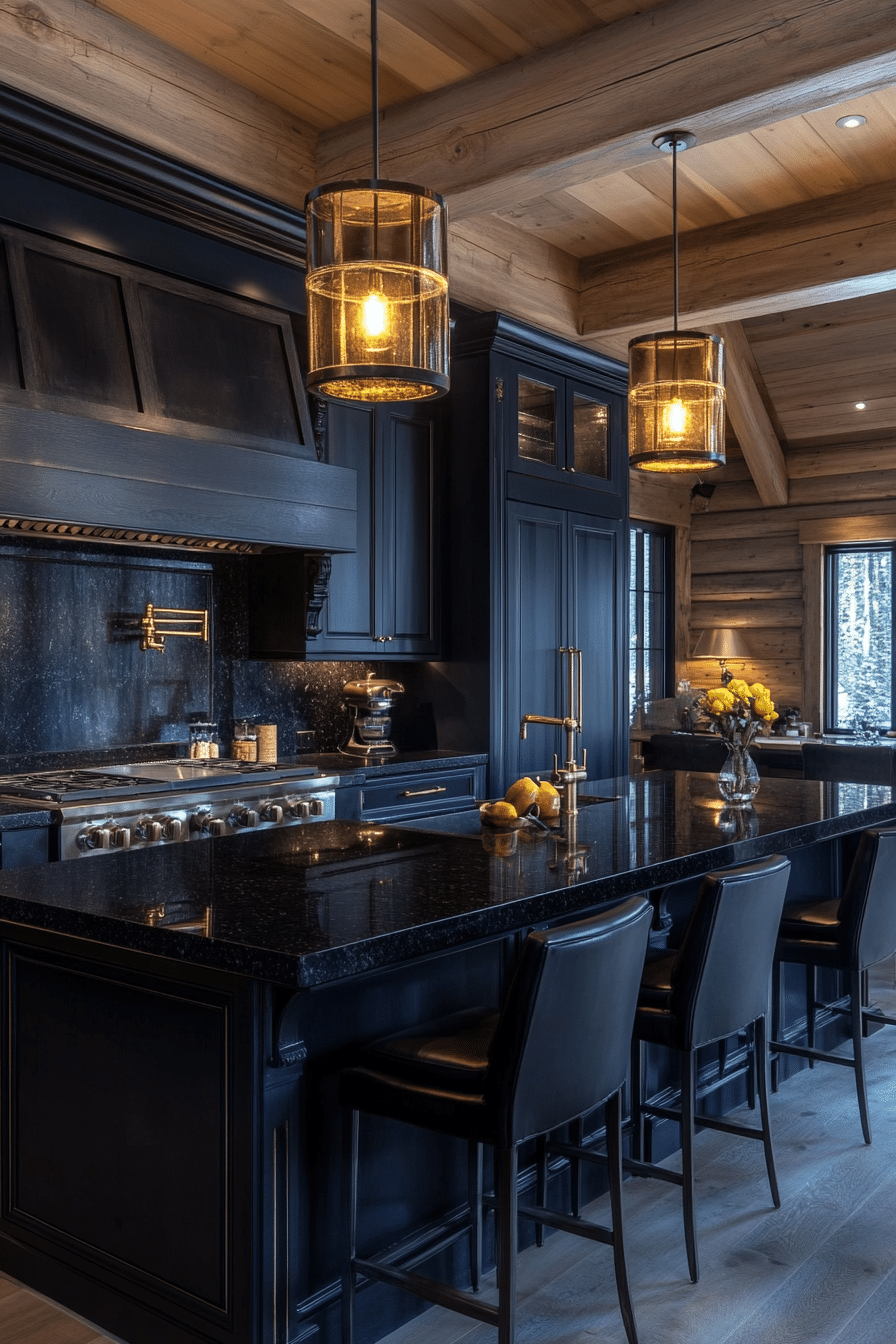 11. Moody Cabin Luxe (Log House Kitchen Ideas) - Log House Kitchen Ideas