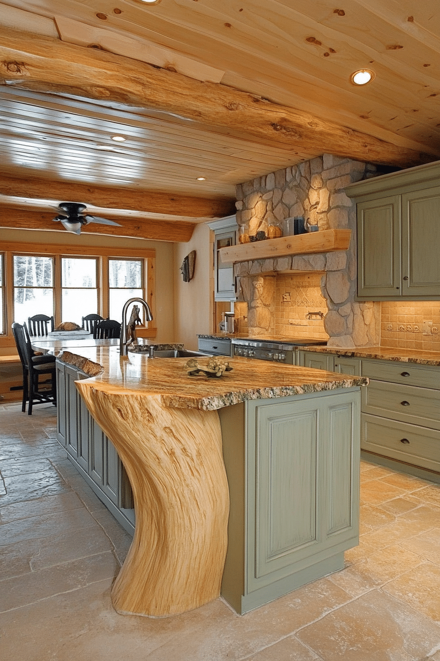 13. Coastal Log House Kitchen (Log House Kitchen Ideas) - Log House Kitchen Ideas
