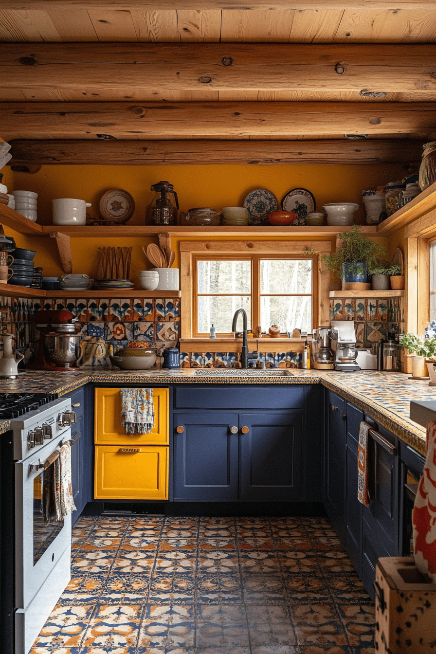 15. Wilderness Boho Mix (Log House Kitchen Ideas) - Log House Kitchen Ideas
