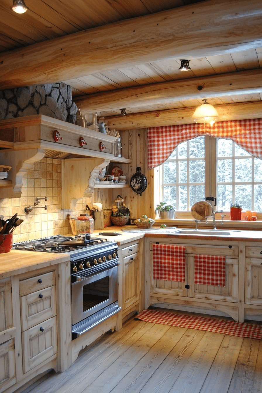 16. Classic Country Timber (Log House Kitchen Ideas) - Log House Kitchen Ideas
