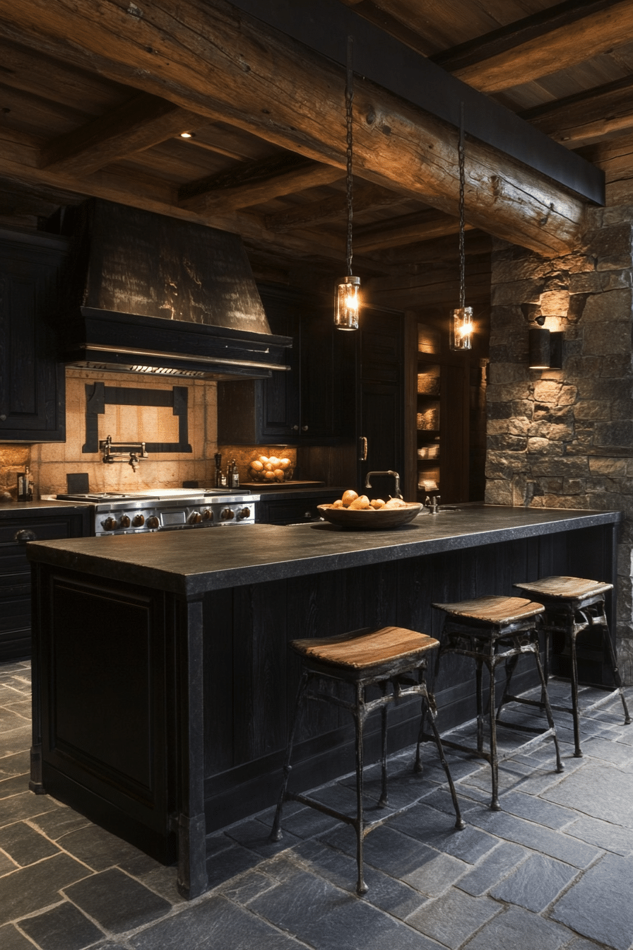 18. Cabin Noir (Log House Kitchen Ideas) - Log House Kitchen Ideas