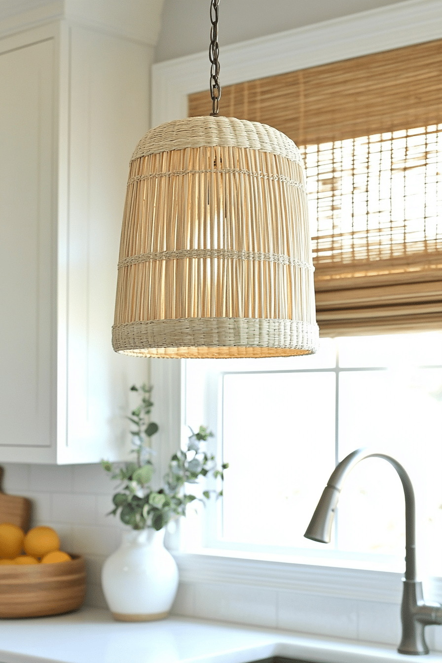 2. Coastal Woven Rattan Glow (Kitchen Lamp Ideas) - Kitchen Lamp Ideas
