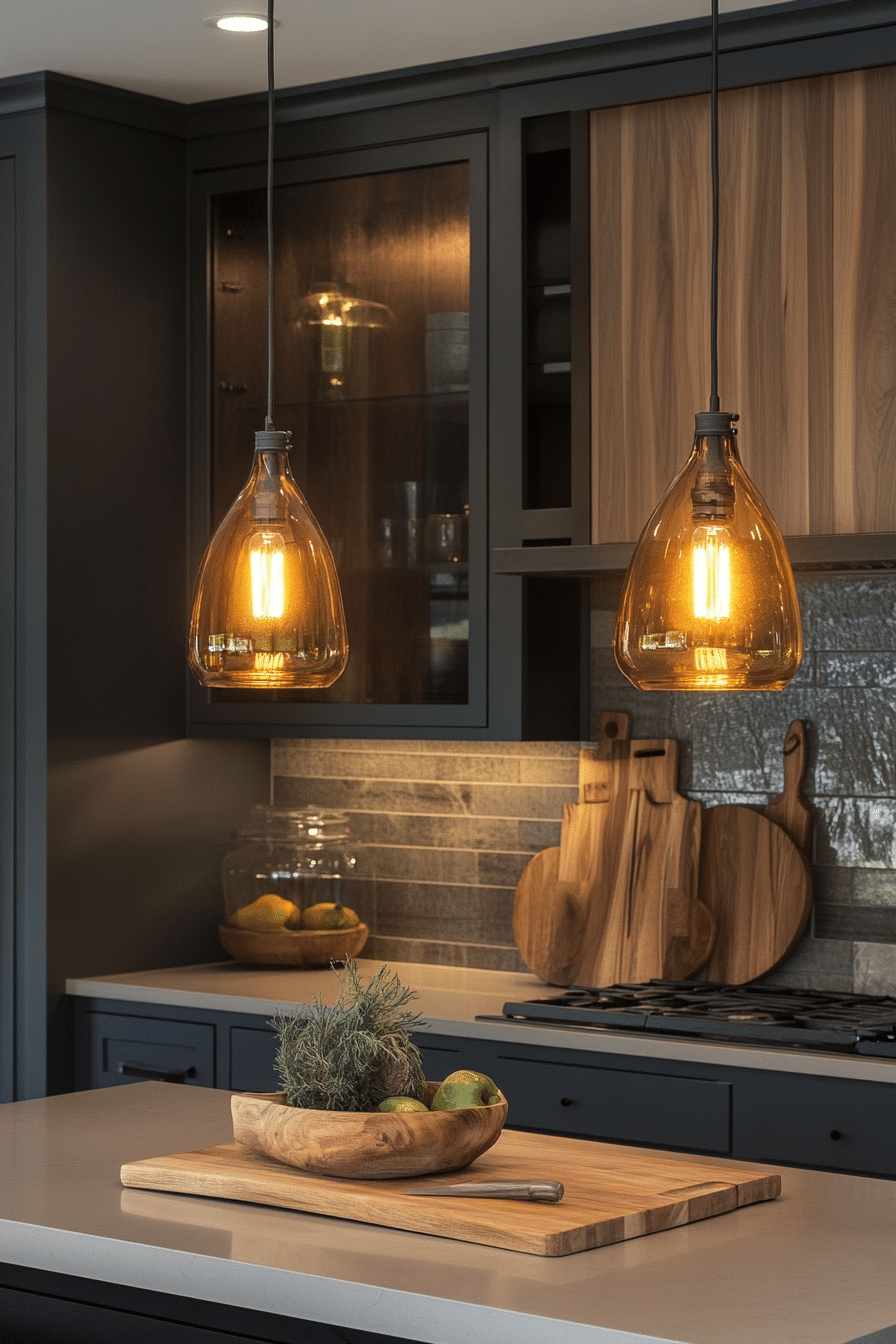 24. Artisan Hand-Blown Amber Glass (Kitchen Lamp Ideas) - Kitchen Lamp Ideas