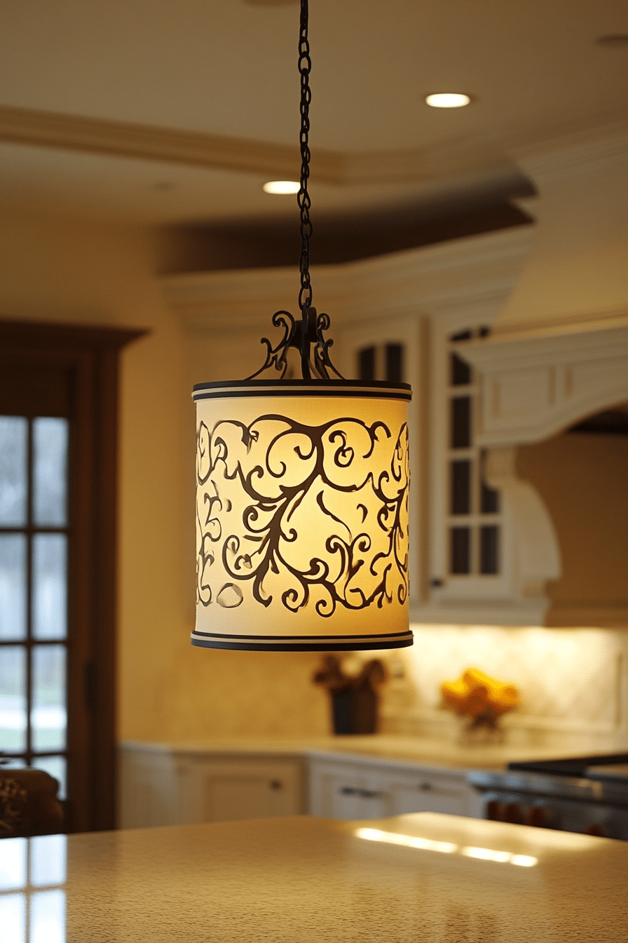 26. French Country Cream Scroll Pendant (Kitchen Lamp Ideas) - Kitchen Lamp Ideas