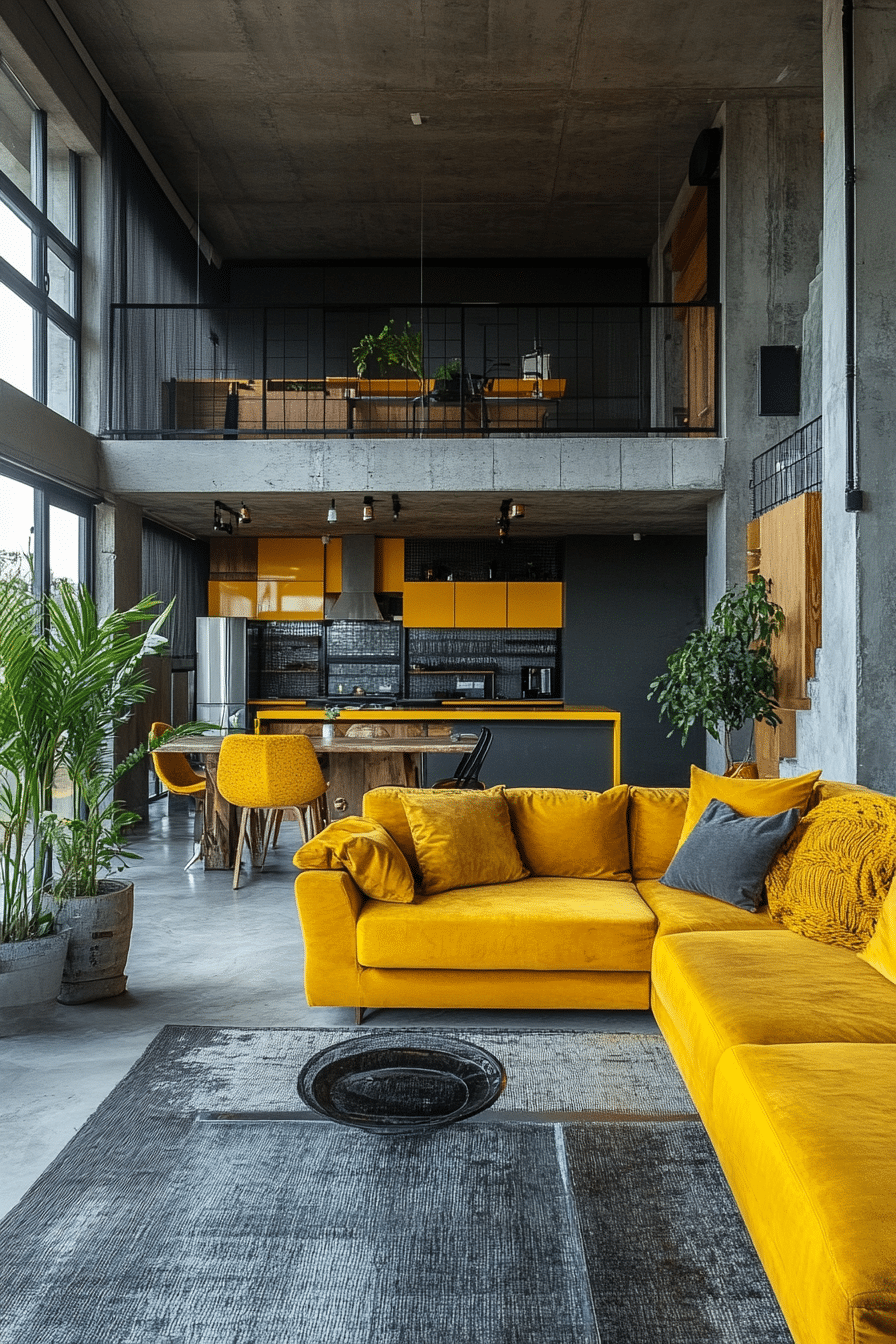 2. Urban Industrial Glow (Yellow And Grey Living Room Ideas) - Yellow And Grey Living Room Ideas