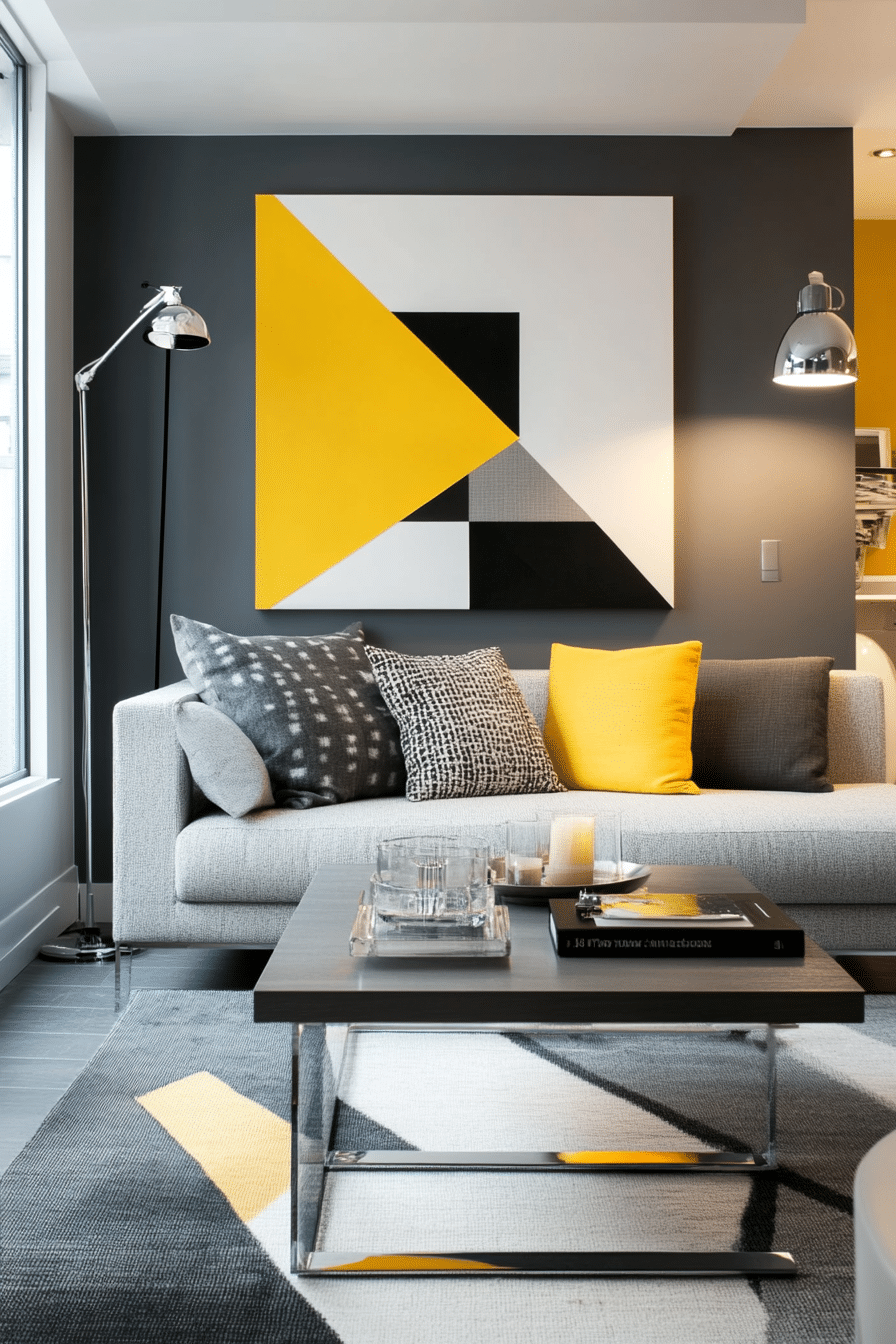 5. Contemporary Cool Contrast (Yellow And Grey Living Room Ideas) - Yellow And Grey Living Room Ideas