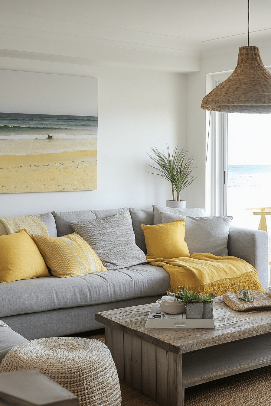 8. Chic Coastal Breeze (Yellow And Grey Living Room Ideas) - Yellow And Grey Living Room Ideas