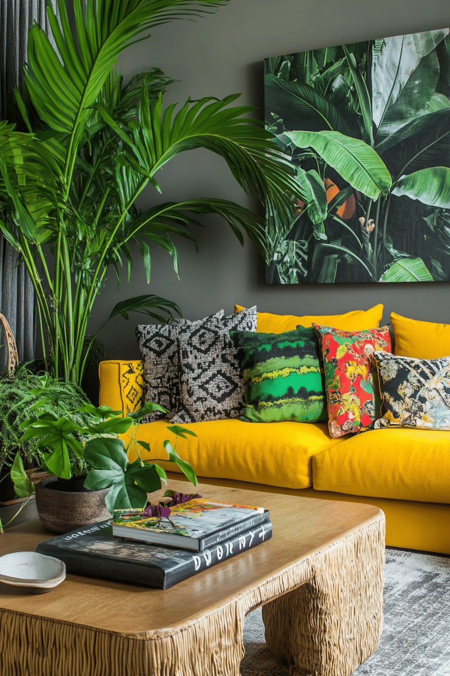 12. Tropical Retreat (Yellow And Grey Living Room Ideas) - Yellow And Grey Living Room Ideas