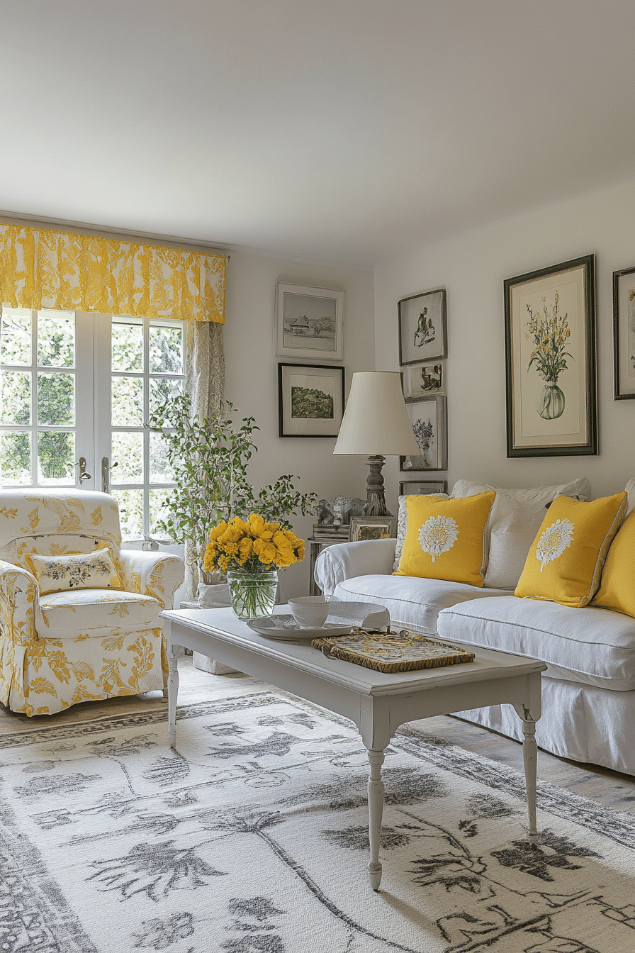 14. Cottage Garden Charm (Yellow And Grey Living Room Ideas) - Yellow And Grey Living Room Ideas