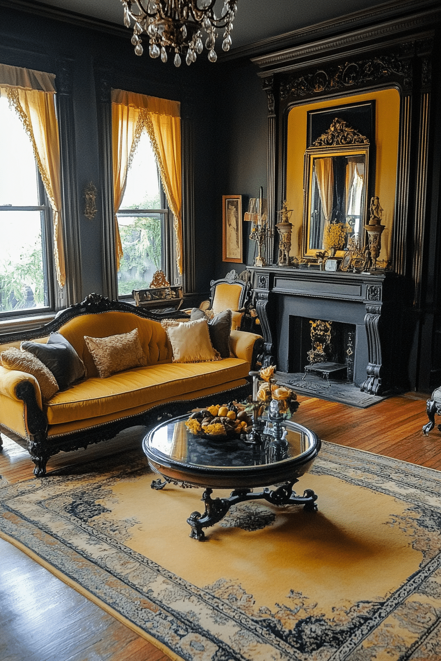 17. Elegant Victorian Revival (Yellow And Grey Living Room Ideas) - Yellow And Grey Living Room Ideas