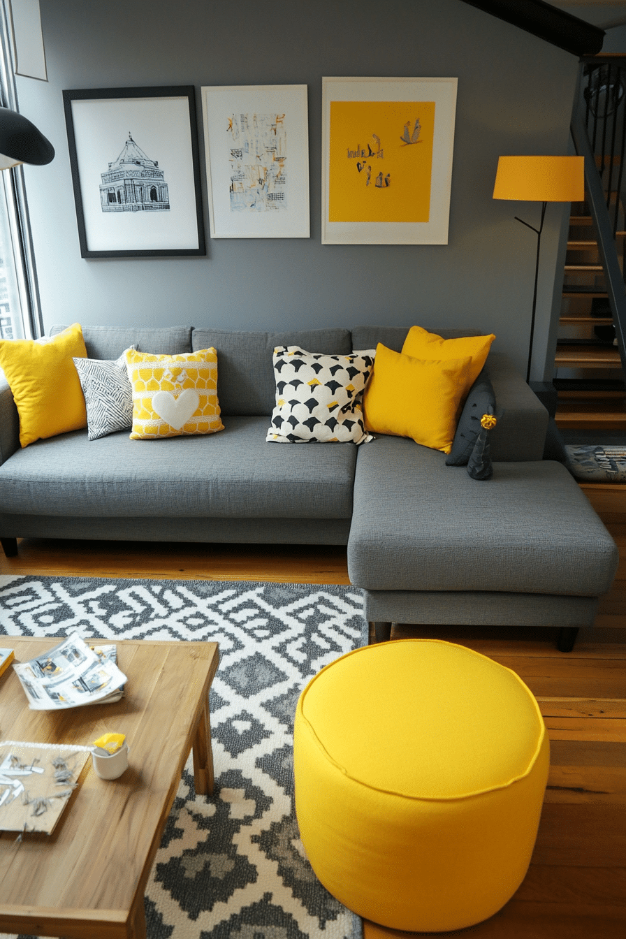 19. Playful Family Space (Yellow And Grey Living Room Ideas) - Yellow And Grey Living Room Ideas