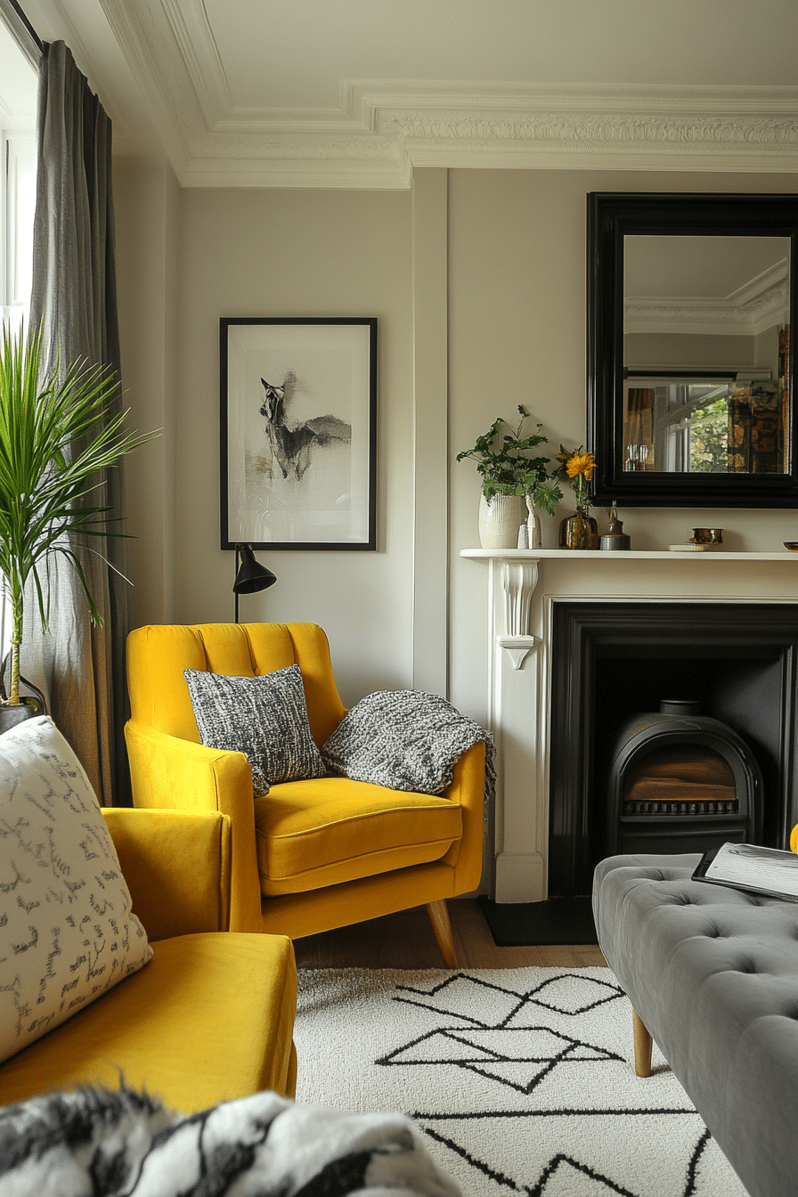 21. Muted Modern Muse (Yellow And Grey Living Room Ideas) - Yellow And Grey Living Room Ideas