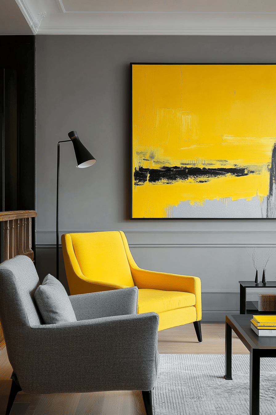 26. Art Gallery Statement (Yellow And Grey Living Room Ideas) - Yellow And Grey Living Room Ideas