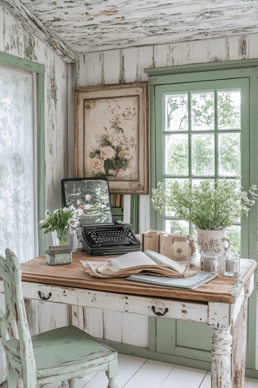 4. Cottage Core Corner (Rustic Home Office Ideas) - Rustic Home Office Ideas
