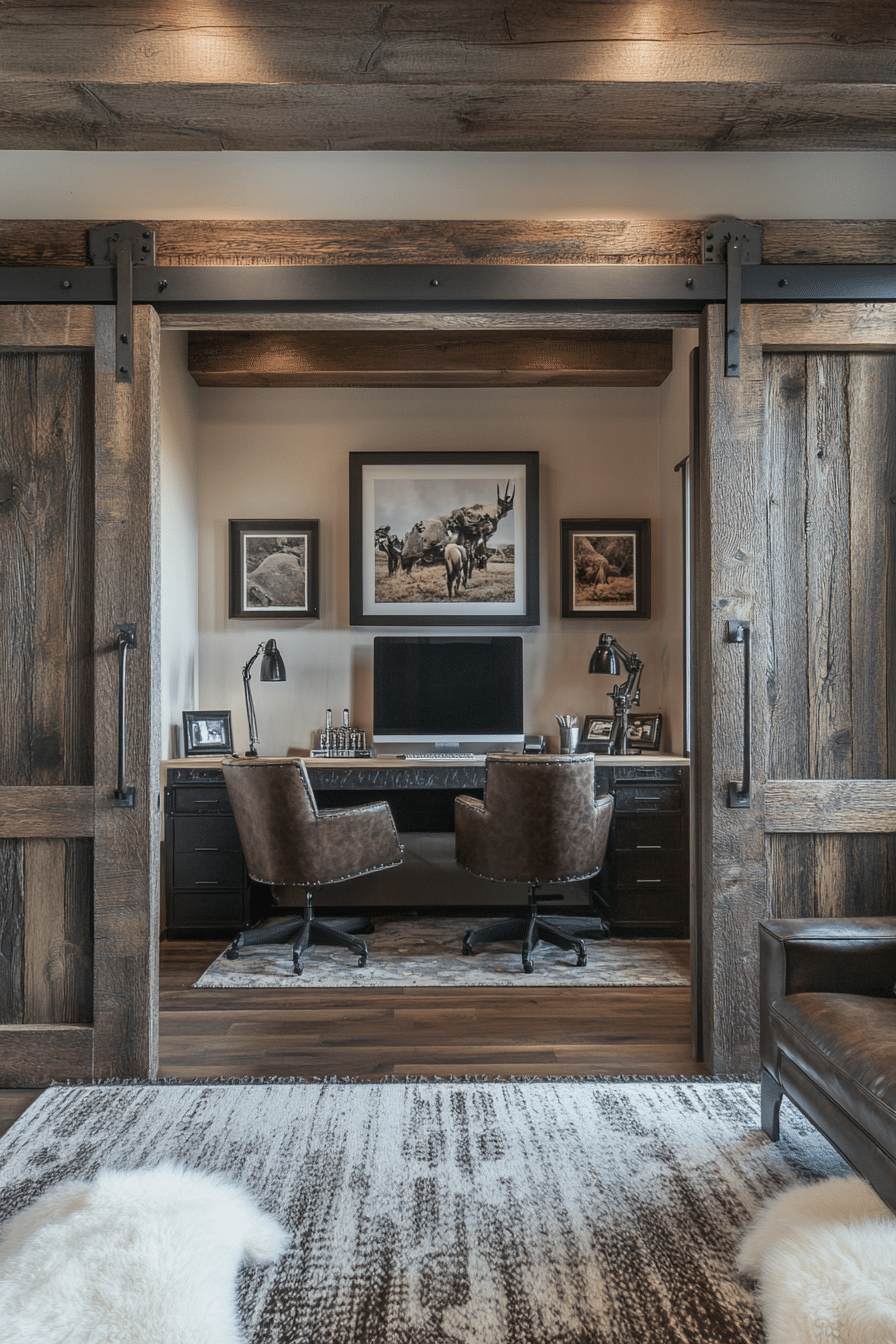 7. Barn Door Office Chic (Rustic Home Office Ideas) - Rustic Home Office Ideas