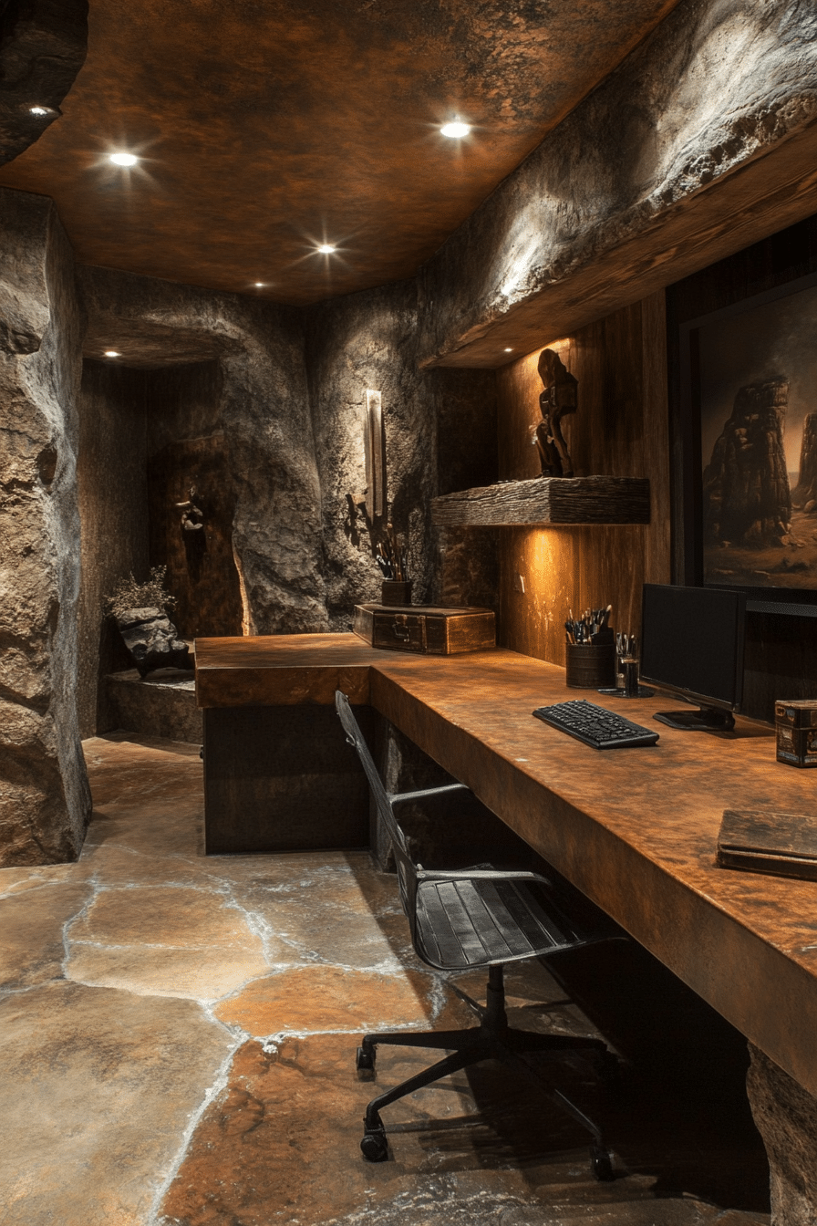12. Canyon Rock Workspace (Rustic Home Office Ideas) - Rustic Home Office Ideas