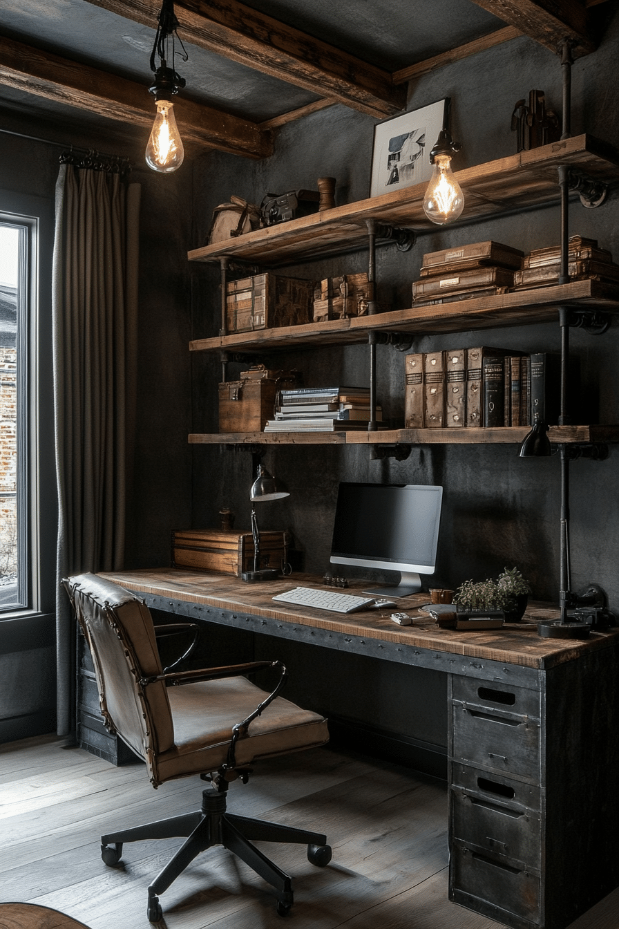 20. Rustic Industrial Mix (Rustic Home Office Ideas) - Rustic Home Office Ideas