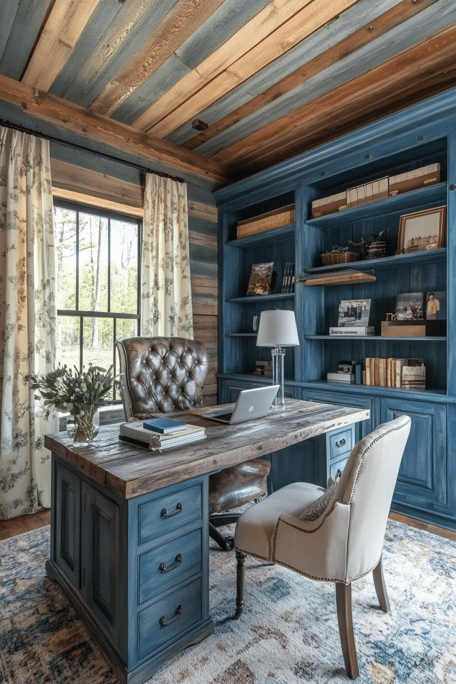 21. Rustic Blue Barn Office (Rustic Home Office Ideas) - Rustic Home Office Ideas