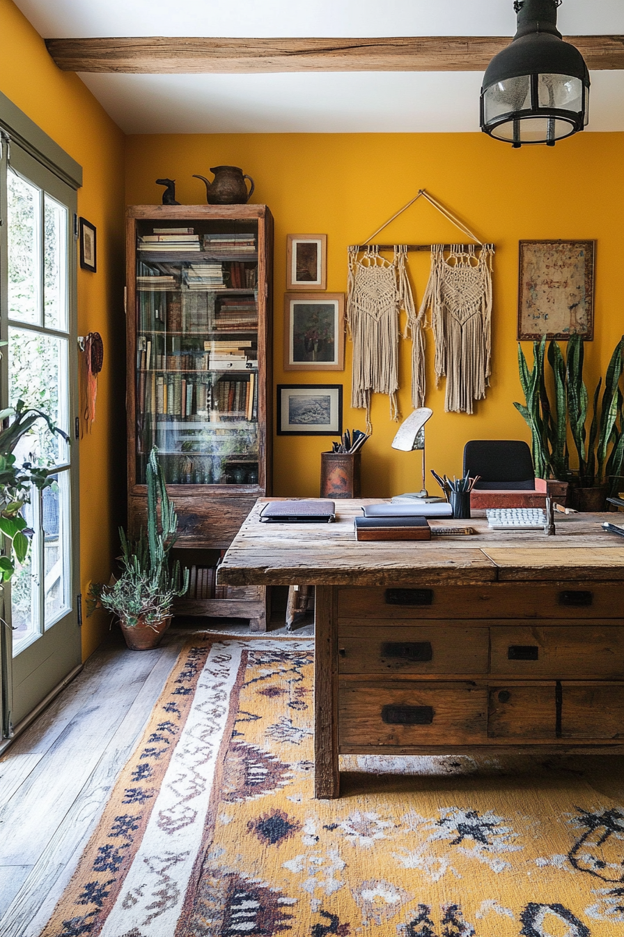23. Rustic Boho Study (Rustic Home Office Ideas) - Rustic Home Office Ideas