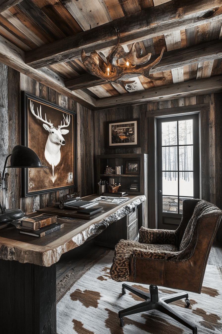 27. Cabin Chic Workspace (Rustic Home Office Ideas) - Rustic Home Office Ideas