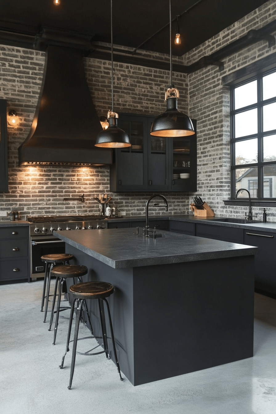 2. Industrial Charcoal Loft (Black And Gray Kitchen Ideas) - Black And Gray Kitchen Ideas