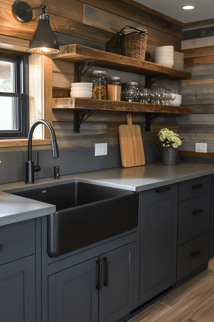 4. Rustic Gray Farmhouse (Black And Gray Kitchen Ideas) - Black And Gray Kitchen Ideas