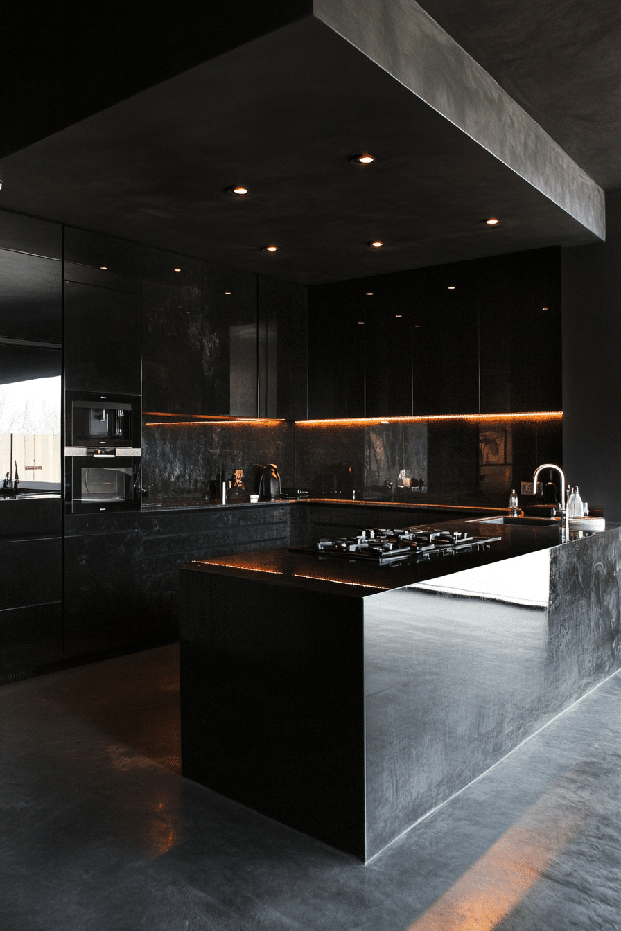 9. Futuristic Obsidian Edge (Black And Gray Kitchen Ideas) - Black And Gray Kitchen Ideas