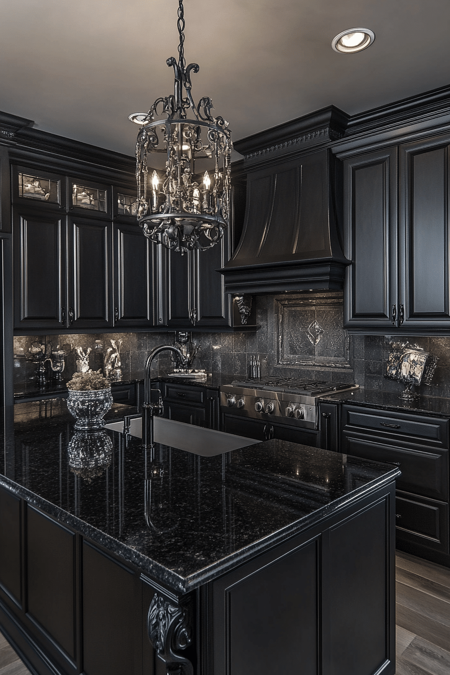 27. Elegant Ironstone Layout (Black And Gray Kitchen Ideas) - Black And Gray Kitchen Ideas
