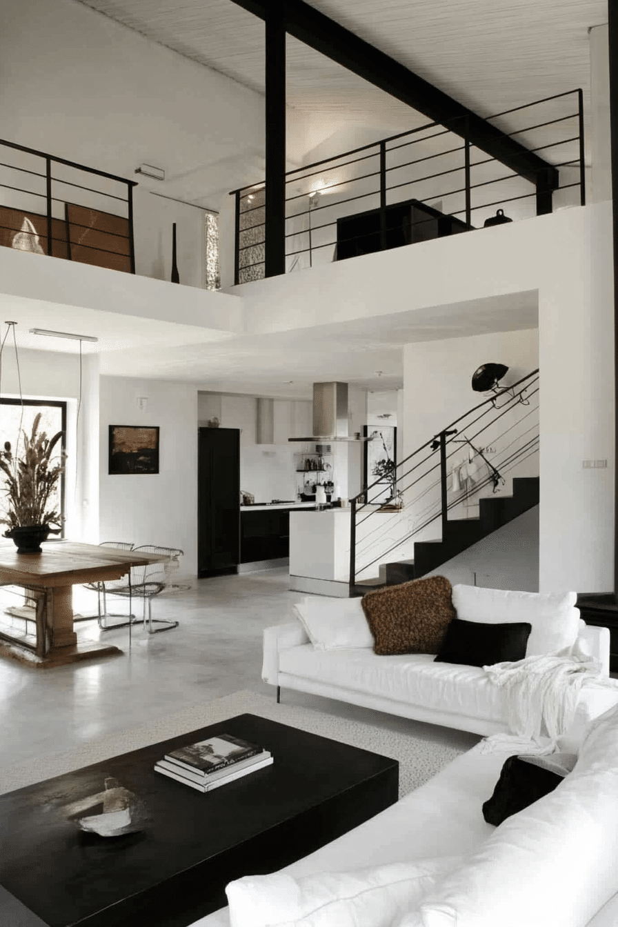 7. Contemporary Black & White (Open Living Room Ideas) - Open Living Room Ideas