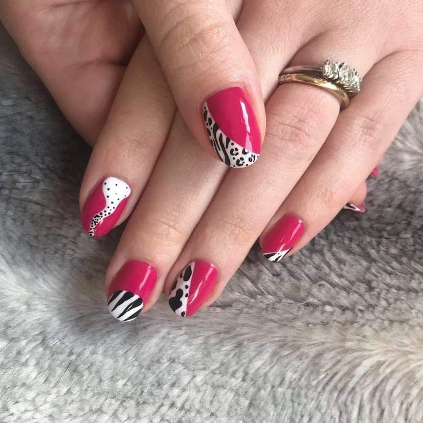 16. Pink with Animal Print Accents - hot pink and black nail ideas