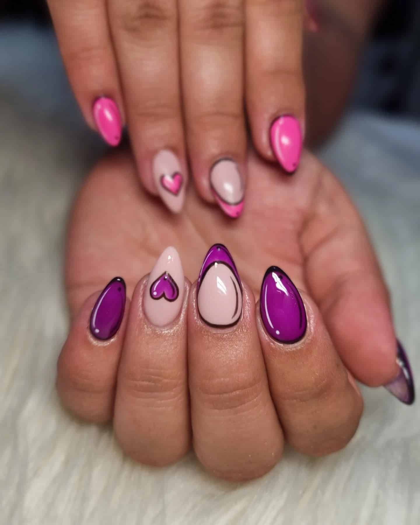 19. Pink and Purple Pop Art Nails - hot pink and black nail ideas