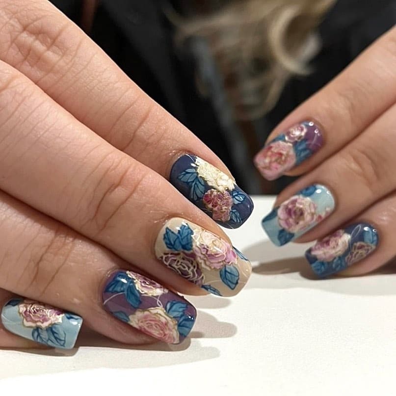 4. Vintage Floral Elegance - insane nail ideas
