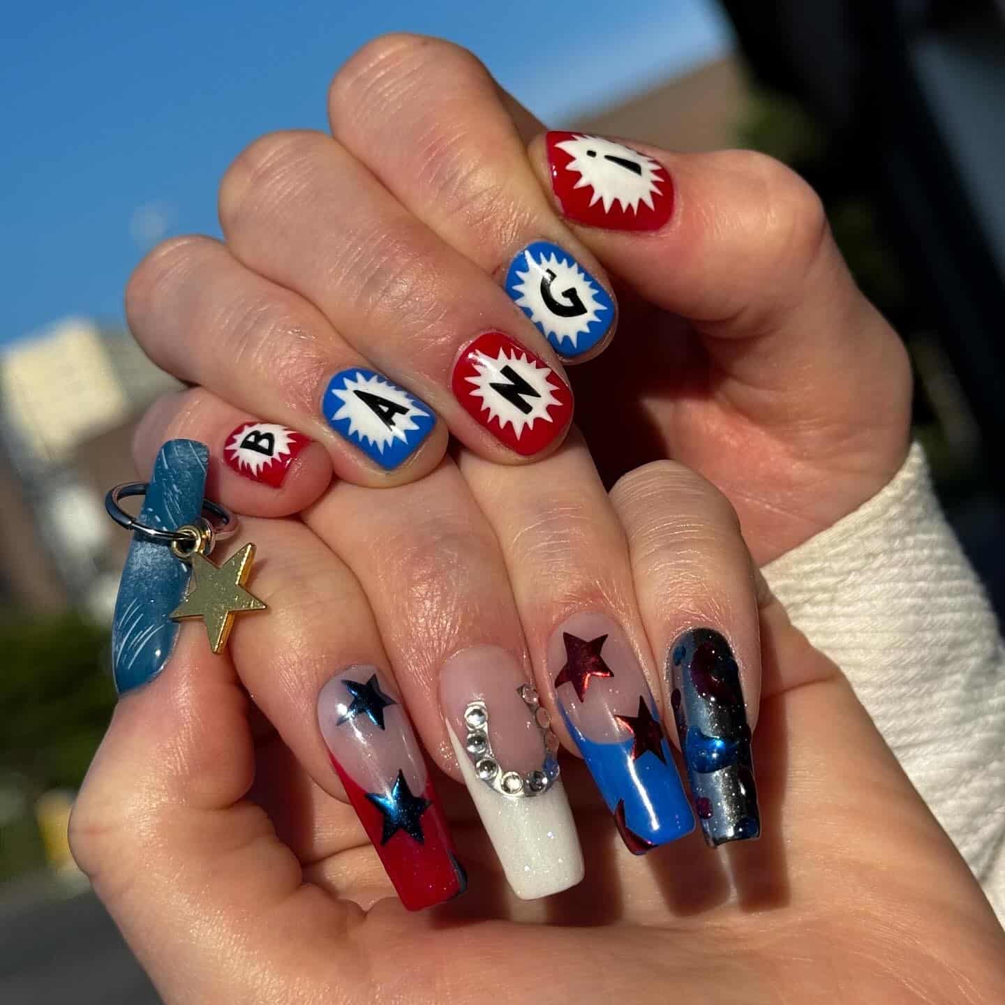 8. Comic Starburst Glam - insane nail ideas