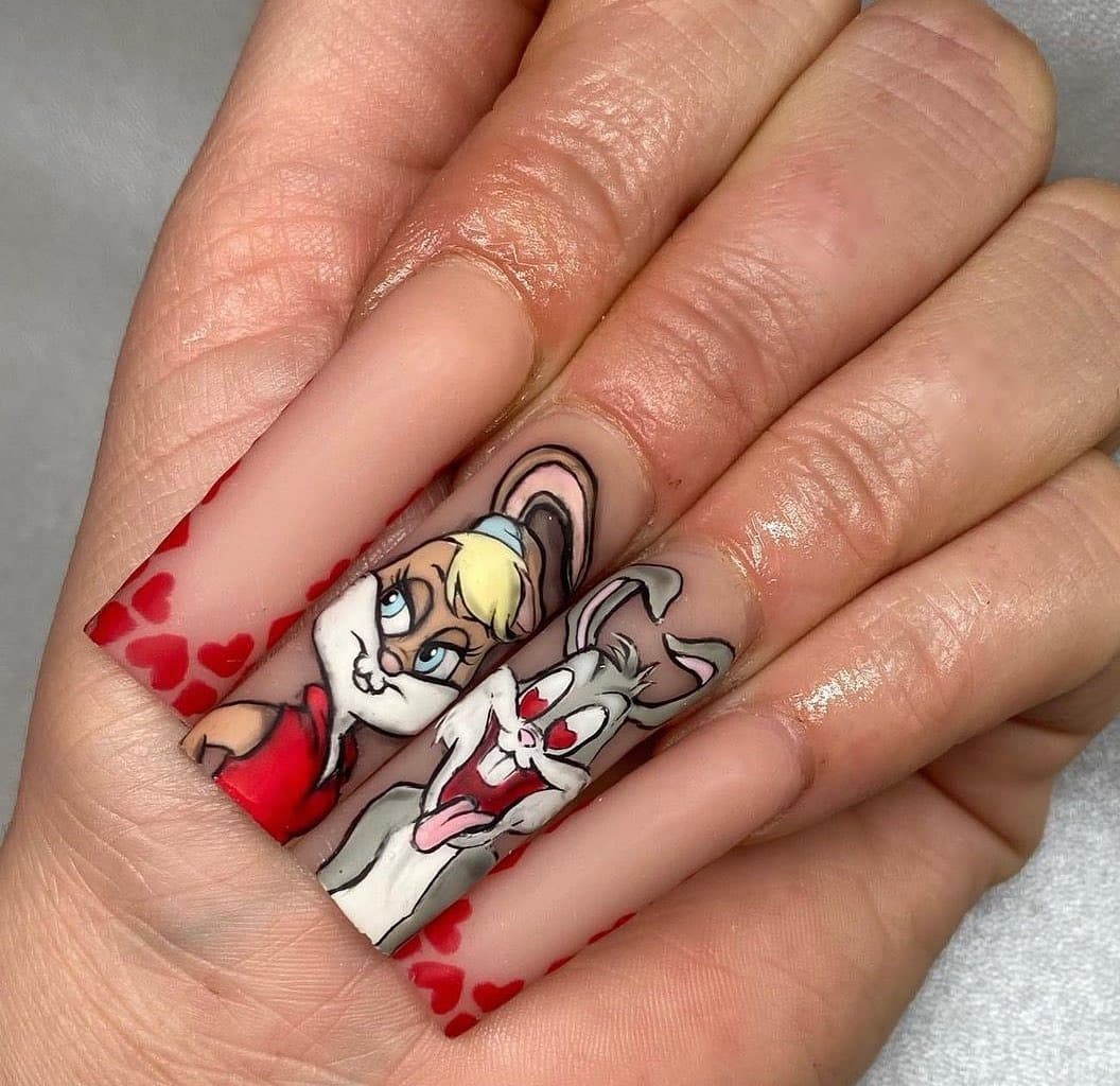 21. Cartoon Romance Nails - insane nail ideas