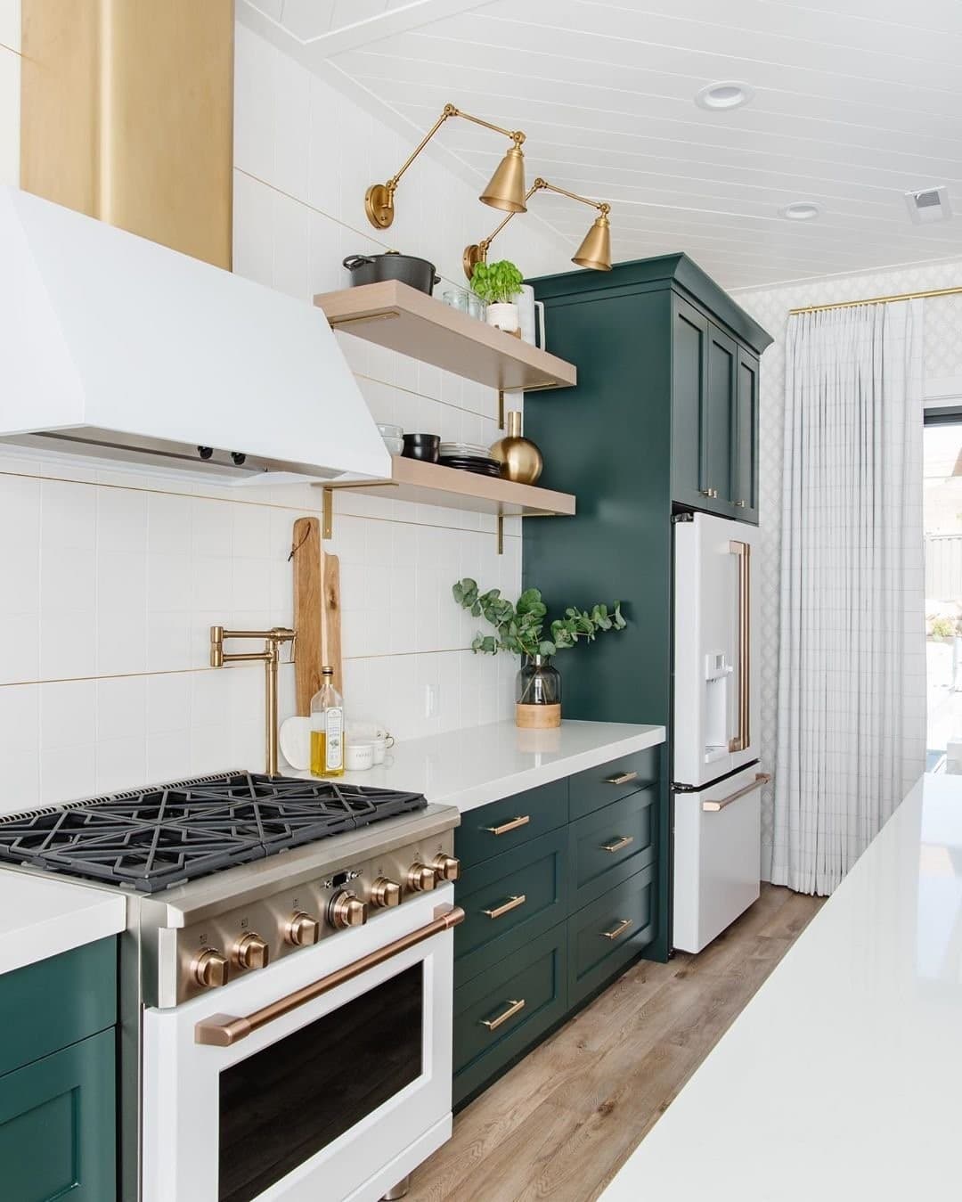 10. Green and Gold Modern Studio Kitchen - studio kitchen ideas