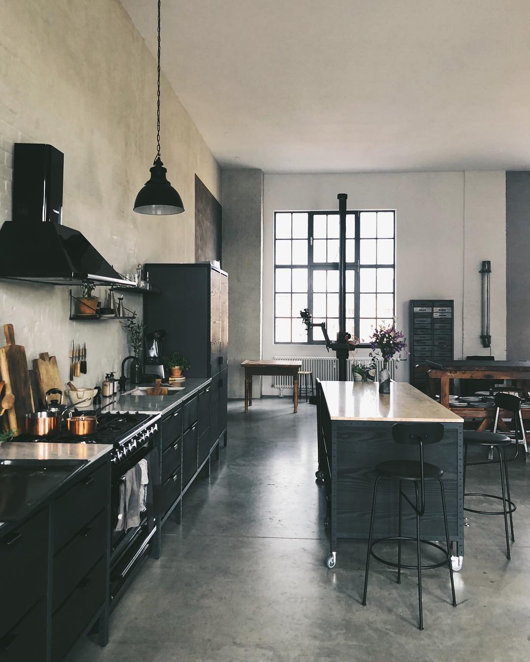 11. Industrial Charcoal Studio Kitchen - studio kitchen ideas
