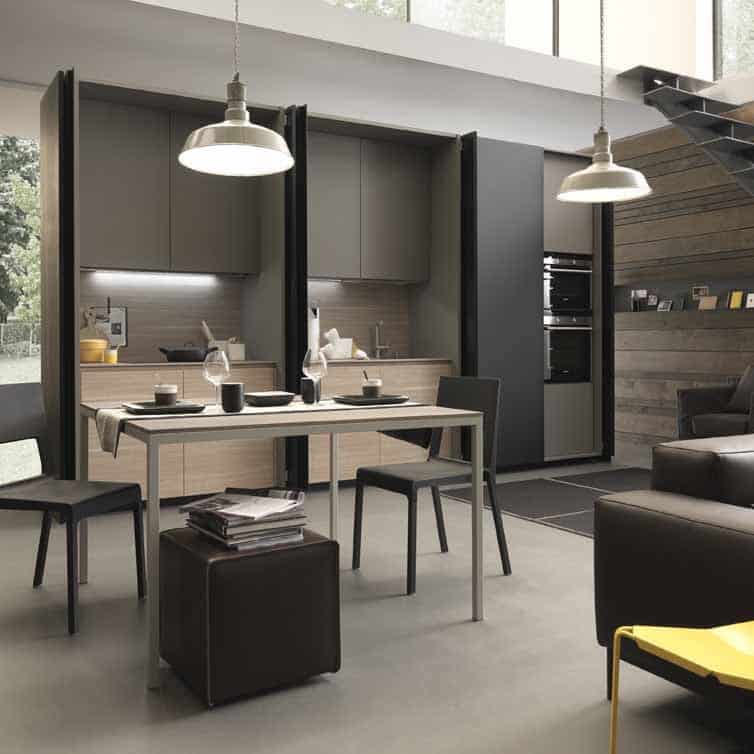 13. Concealed Studio Kitchen with Sliding Panels - studio kitchen ideas