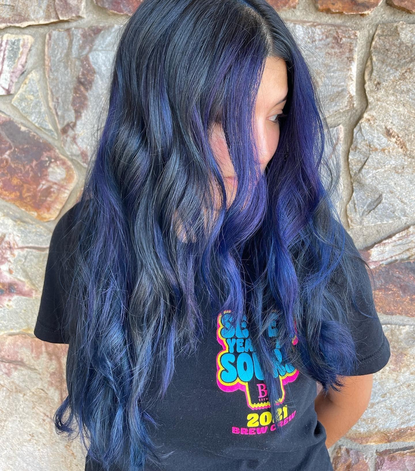 2. Indigo-Toned Lengths with Textured Flow - Blue Black Hair Color